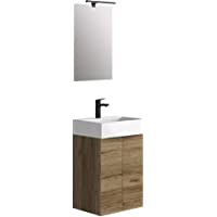 Baikal 280034090- Mueble de baño pequeño con Lavabo cerámico y Espejo con Aplique de luz LED- de Dos Puertas- Acabado en…